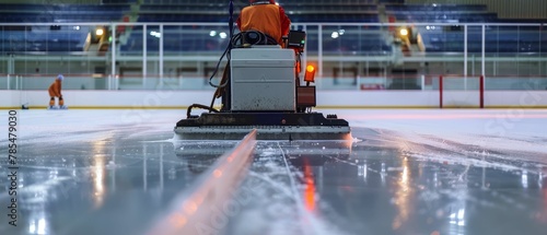 Ice cleaning machine at a skating rink, smooth, preparation, zamboni photo