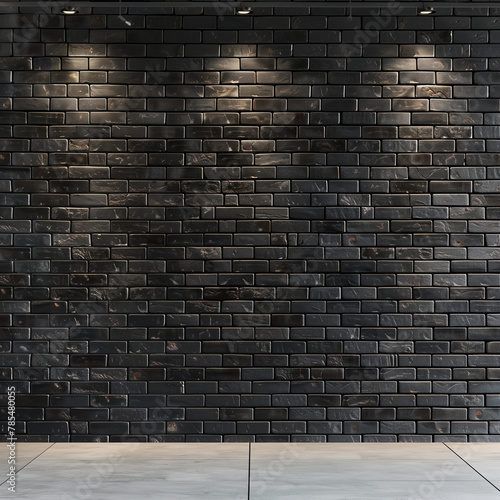 Elegant black brick wall with spotlights  modern background