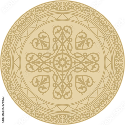Vector gold round Yakut ornament. Endless circle, border, frame of the northern peoples of the Far East.