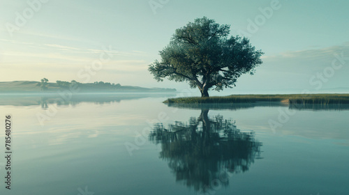 Surreal tree in lake