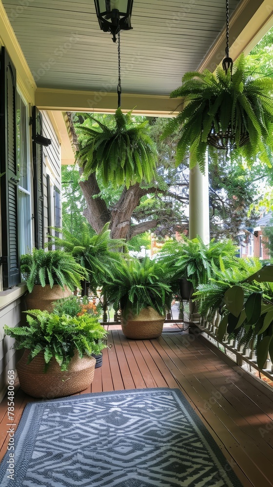 Adorning the front porch with plants, welcoming, green, vibrant