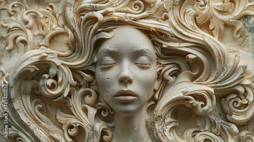 Surrealistic relief portrait fantasy goddess fictional 