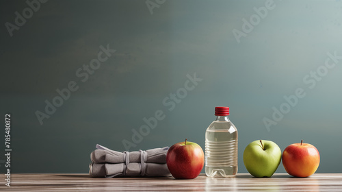 fruits and water bottle on an isolated background