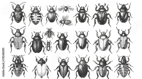 big set of insects bugs beetles and bees fleas , generative ai