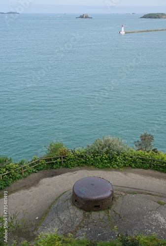 Saint-Malo, France - Apr 11, 2024: This strongpoint was constructed during the Second World War. German complex built inside an old French fort. Atlantic Wall. Sunny spring day. Selective focus. photo