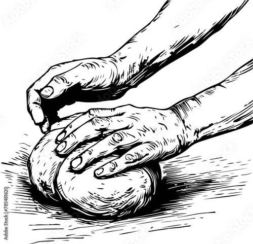 illustration capturing the hands-on process of kneading artisan bread dough, ideal for educational content or baking guides
