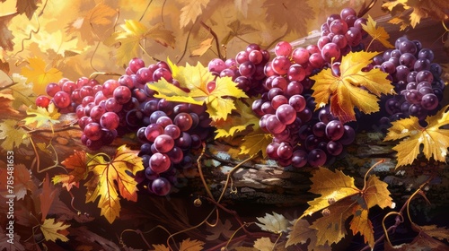 Wine grapes harvest: vibrant autumn bounty of ripe grapes ready for picking in scenic vineyard landscape photo