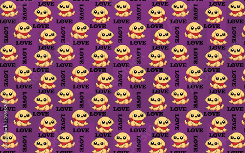 Puppy dog, dog, with scarf around its neck, pattern with text love