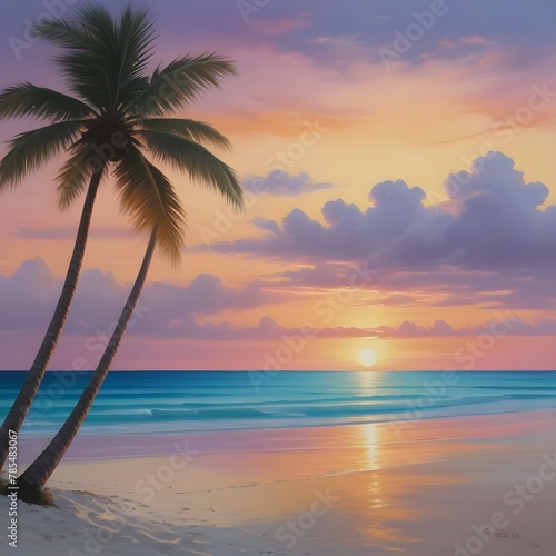  the tranquil beauty of a Cancun beach at sunrise  with soft pastel hues painting the sky.