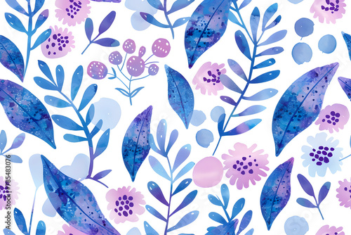 Watercolor hand drawn pattern of fantasy vintage blue lavender isolated on white background