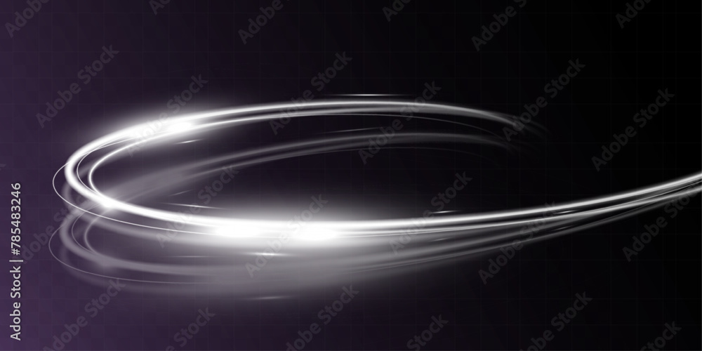 Obraz premium White blur trail wave, circle silver line of light speed.Vector illustration. 