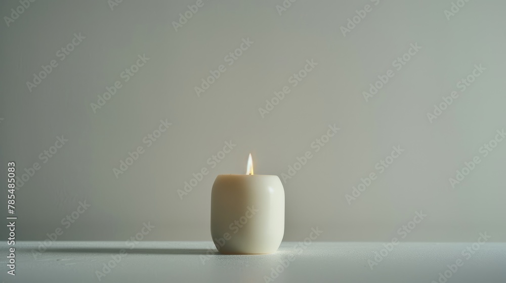 White candle on bright background with a free place for text. Concept of home, spa, relaxation, meditation or festive celebration banner. White candle on bright background with a free place for text. Concept of home, spa, relaxation, meditation or festive celebration banner.