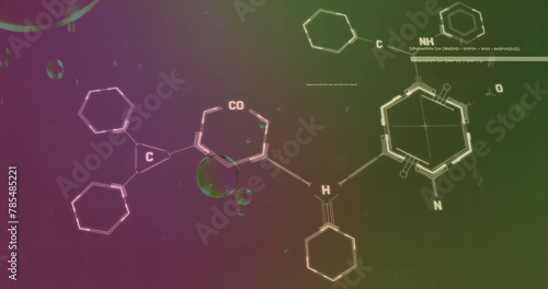 Image of chemical formula over bubbles on green background