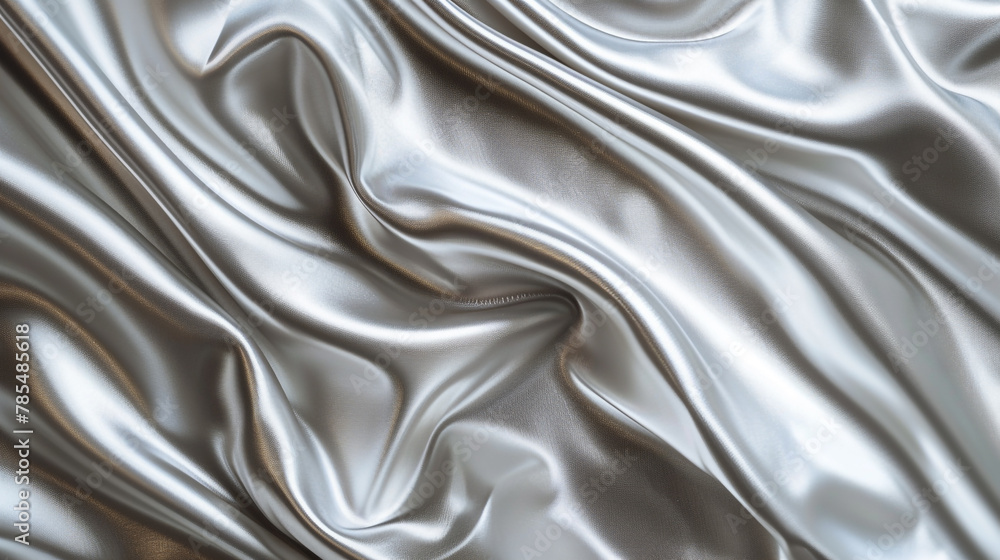 A silver fabric with a shiny texture. The fabric is draped over a surface, creating a sense of movement and fluidity. The image evokes a feeling of luxury and elegance. A silver fabric with a shiny texture. The fabric is draped over a surface, creating a sense of movement and fluidity. The image evokes a feeling of luxury and elegance.