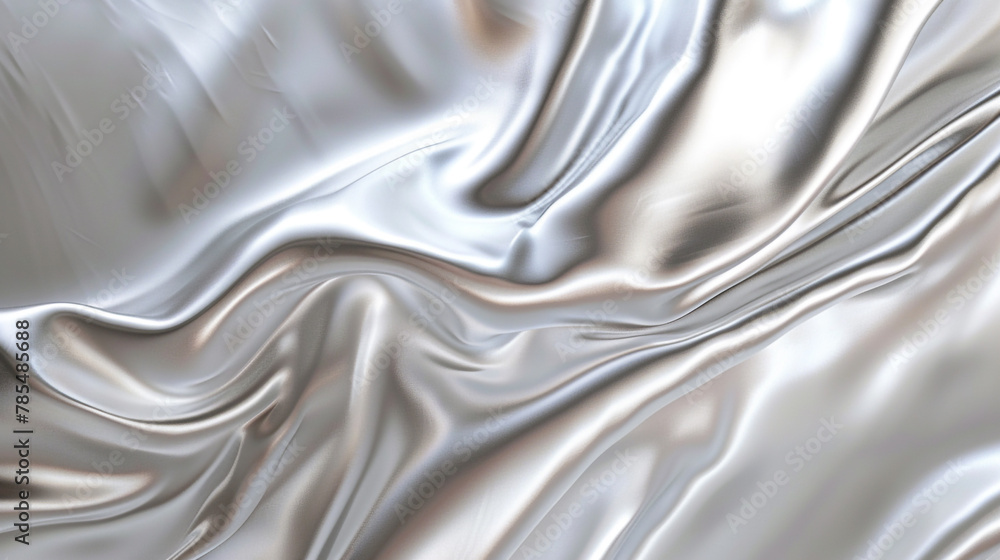 A silver fabric with a shiny texture. The fabric is draped over a surface, creating a sense of movement and fluidity. The image evokes a feeling of luxury and elegance. A silver fabric with a shiny texture. The fabric is draped over a surface, creating a sense of movement and fluidity. The image evokes a feeling of luxury and elegance.
