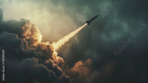 Missile flying through sky. Leaving behind trail of smoke © Meta