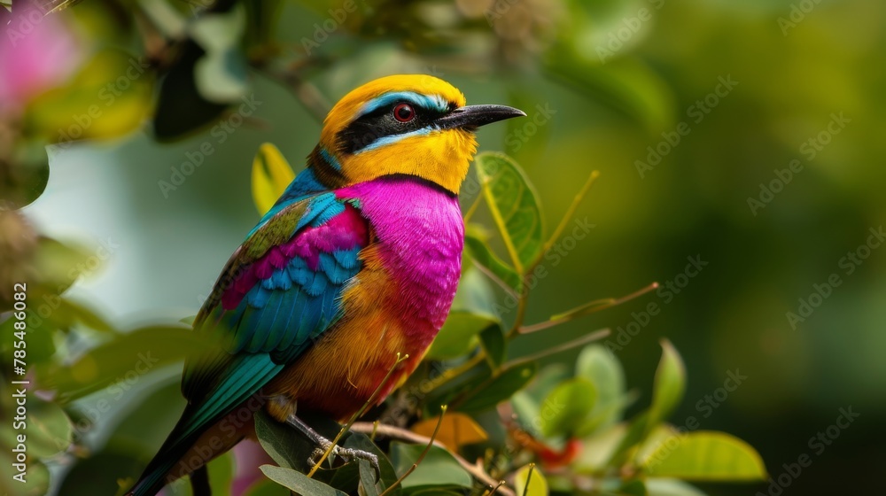 Fototapeta premium A colorful songbird perching on a tree branch