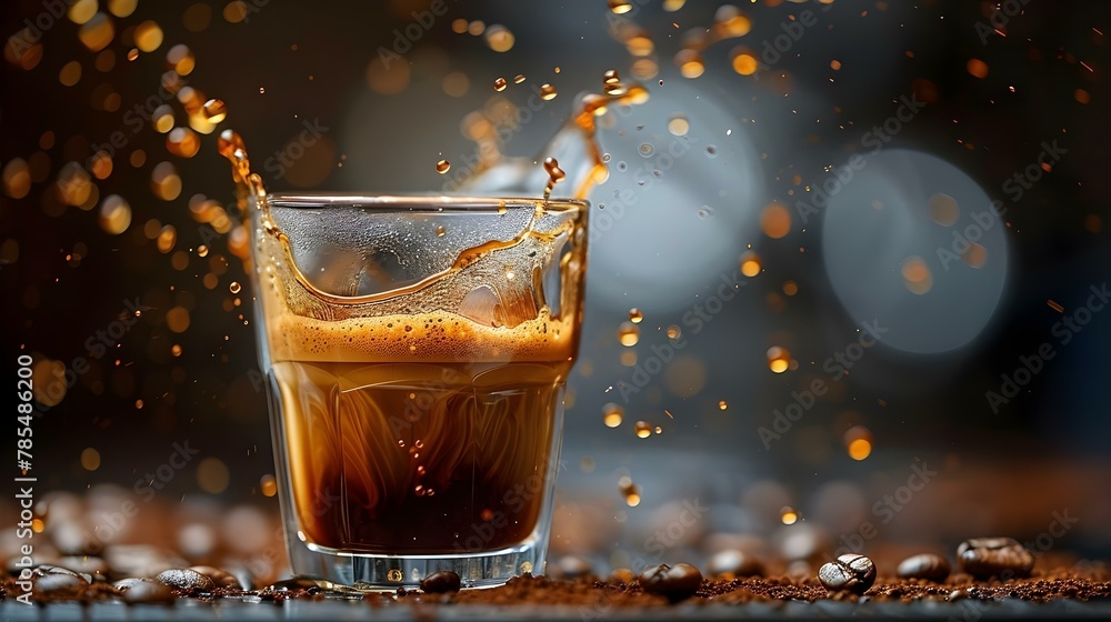 Dynamic Espresso Splash - Energy in Every Drop. Concept Coffee Art, Beverage Photography, High-Speed Photography, Commercial Branding