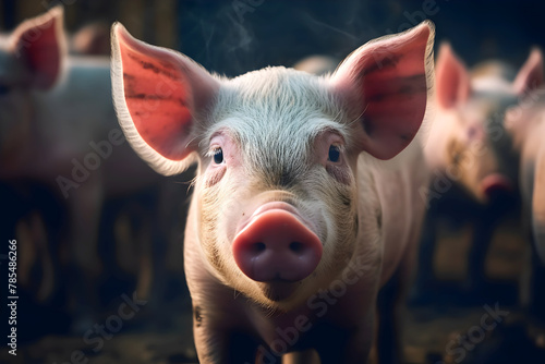 Funny piglets on the farm. Happy farm animals. © Lunstream