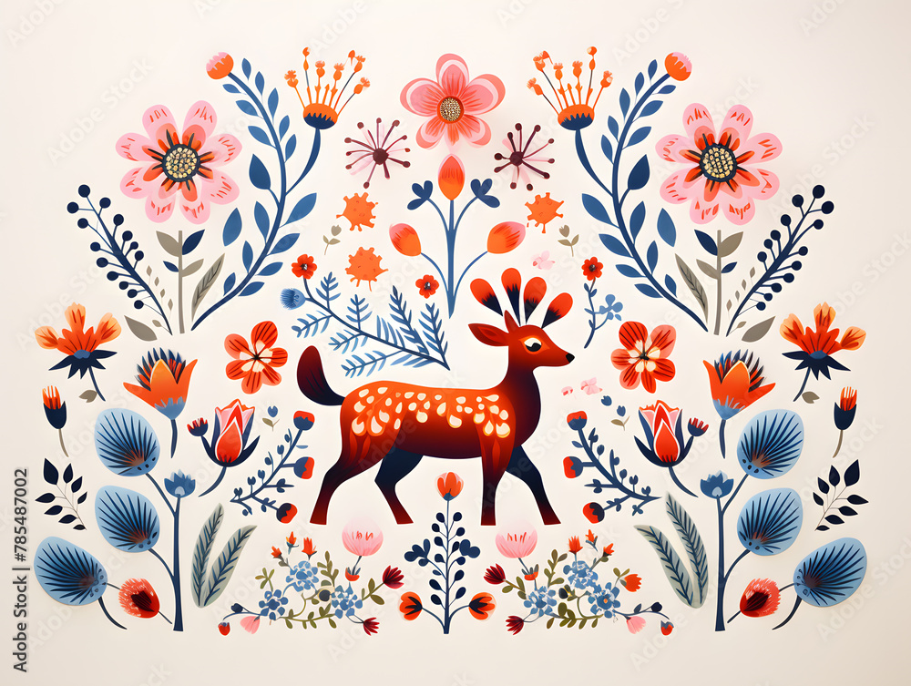 Scandinavian folk art floral elements isolated on white background Scandinavian folk art floral elements isolated on white background
