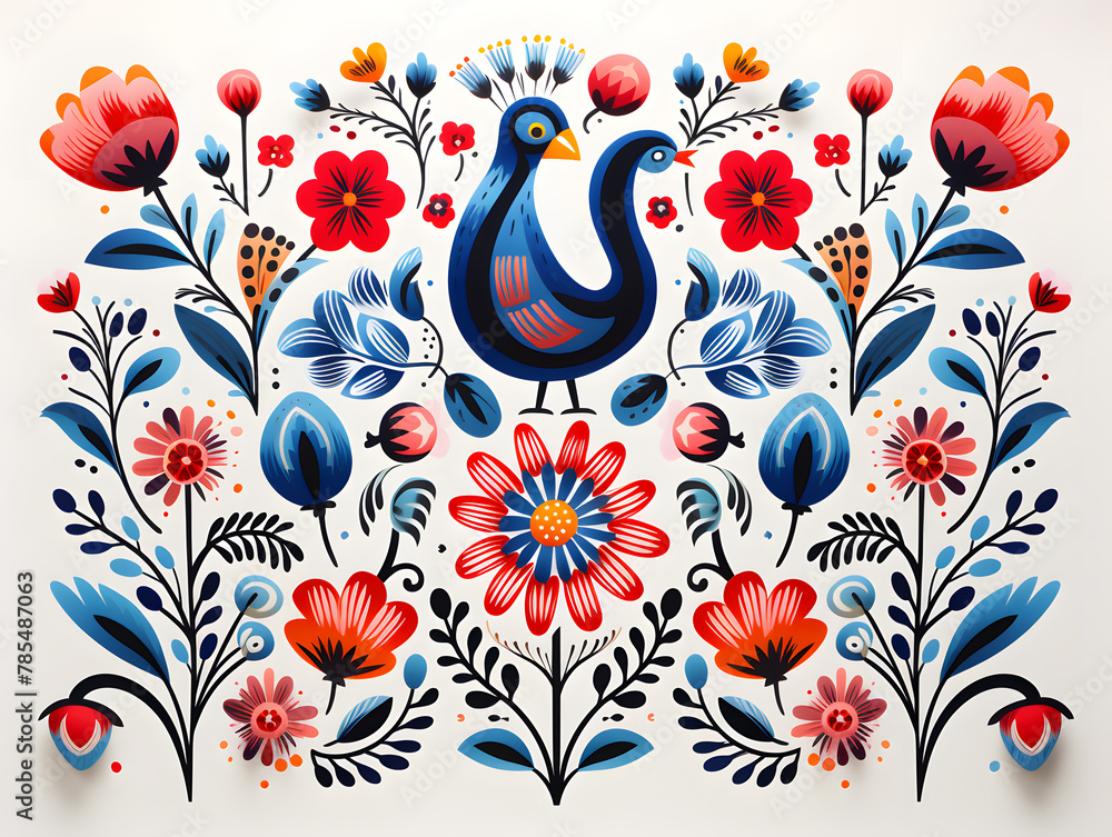 Scandinavian folk art floral elements isolated on white background Scandinavian folk art floral elements isolated on white background