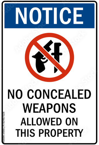No concealed weapon warning sign no concealed weapon allowed in this property