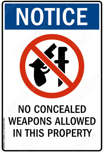 No concealed weapon warning sign no concealed weapon allowed in this property