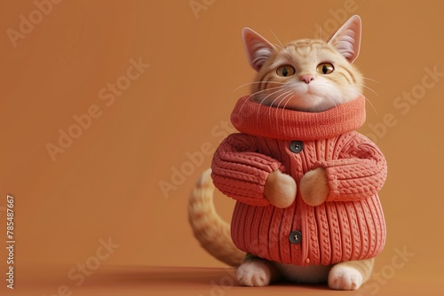 A snuggly ginger cat wrapped in a chunky knit sweater makes for a perfectly cozy and stylish image, ideal for pet fashion promotions and pet influencer posts