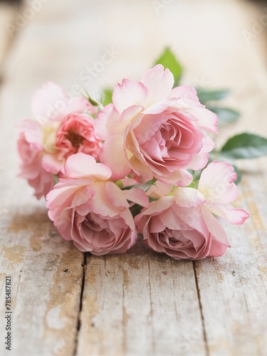 Pink roses on the old wooden background © Moldovan