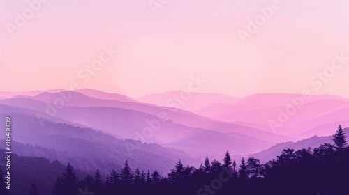 Dreamy Pink Gradient Mountain Landscape at Dawn © irissca