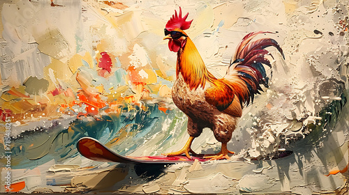 rooster surfing the waves photo