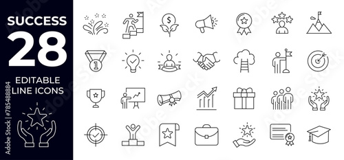 Success icons Pixel perfect with editable stroke.  Includes Growth, Award, Trophy, Creativity, ...
