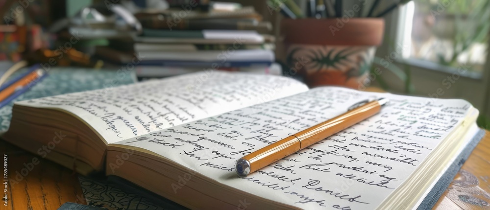 Obraz premium Daily journaling practice, reflective, personal development, expressive writing
