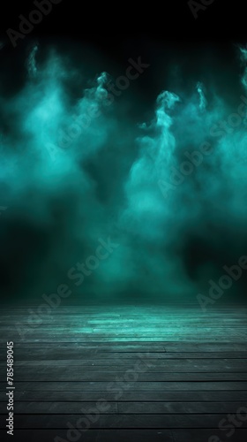 Turquoise stage background  turquoise spotlight light effects  dark atmosphere  smoke and mist  simple stage background  stage lighting  spotlights