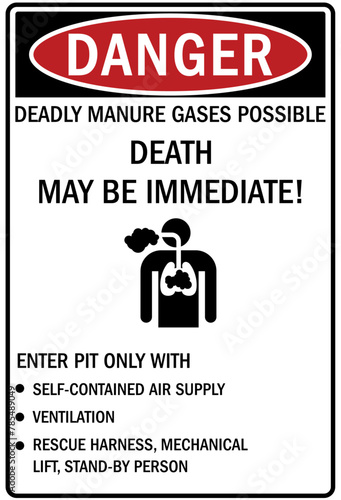 Farm safety sign deadly manure gases possible . Death may be immediate