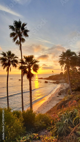 The beach at sunset in Laguna Beach  California