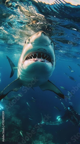 Diving with sharks in South Africa, adrenaline rush, underwater, thrilling © Jiraphiphat