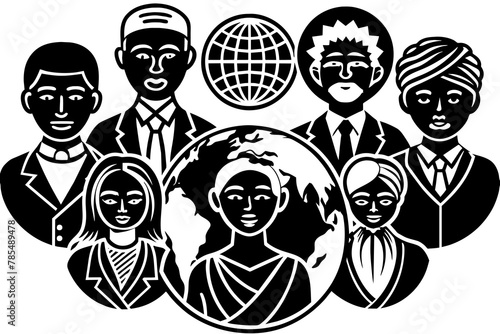 An illustration set showcasing diverse human icons representing various nations, each depicted against an isolated background, symbolizing the richness of global diversity and promoting inclusivity.