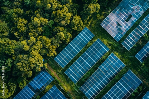 Solar panels. Drone photo, concept of solar panels as environmentally friendly renewable energy, eco-homes, smart homes, environmental protection, innovations in engineering and construction