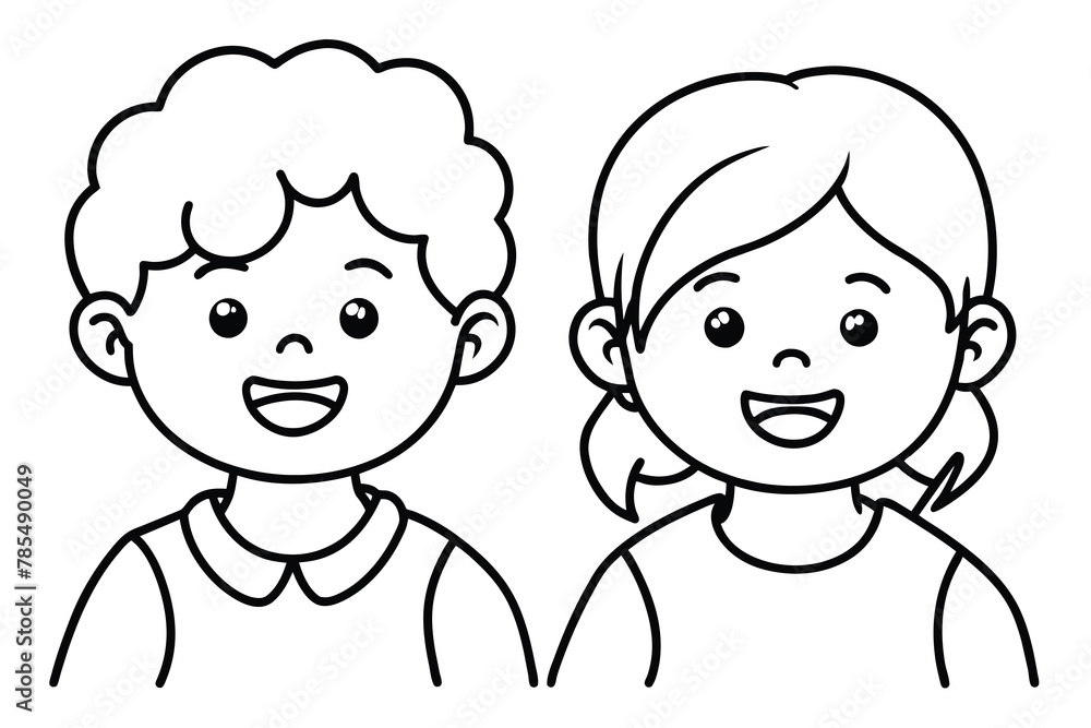 happy children smiling, line art, vector illustration happy children smiling, line art, vector illustration