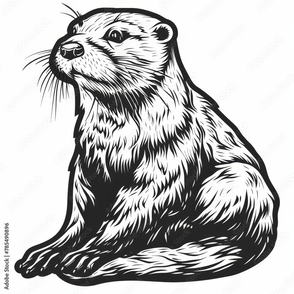 Fototapeta premium Engraving of a cute otter