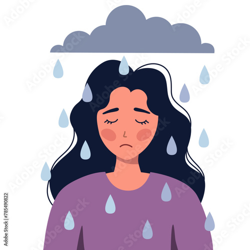 Sad woman, depression, melancholy. Vector illustration