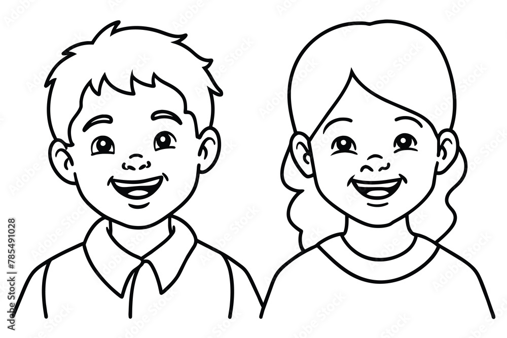 happy children smiling, line art, vector illustration happy children smiling, line art, vector illustration