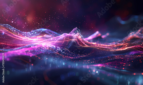 Futuristic digital waves abstract background with glowing particles, cyber technology, and dynamic wave patterns for modern computer-generated techno designs and sci-fi concepts