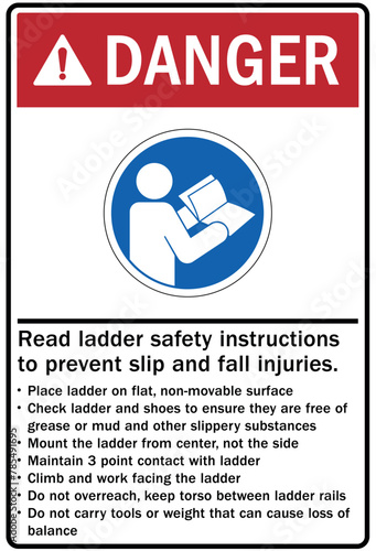 ladder safety sign read ladder safety instructions to prevent slip and fall injuries