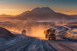 truck  in a minesunset in the mountains