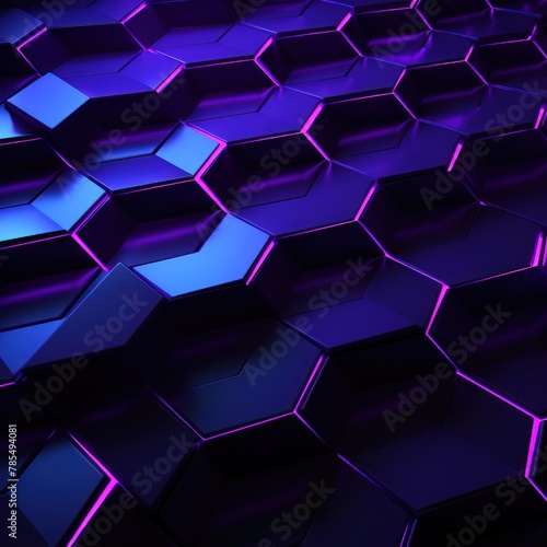 Violet dark 3d render background with hexagon pattern