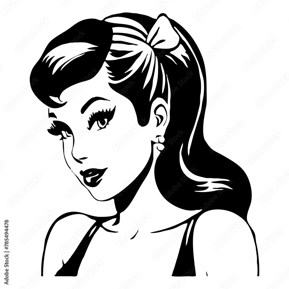 Black and white illustration. Fictional female character in the Pin Up style. Generated by Ai Black and white illustration. Fictional female character in the Pin Up style. Generated by Ai