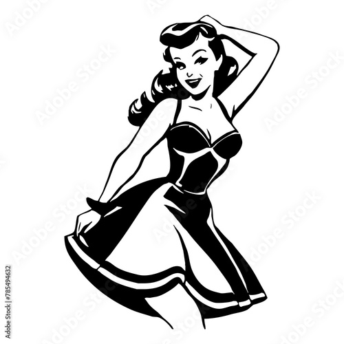 Black and white illustration. Fictional female character in the Pin Up style. Generated by Ai