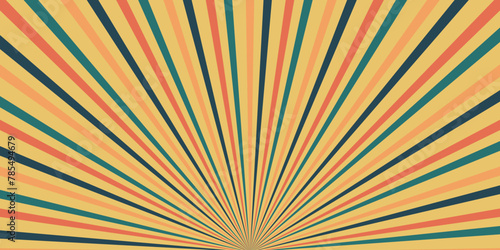 Retro background with curved beams or stripes from the 60s  70s  80s. Rotating spiral stripes. Colorful retro wave striped vintage sun flare. Vector illustration